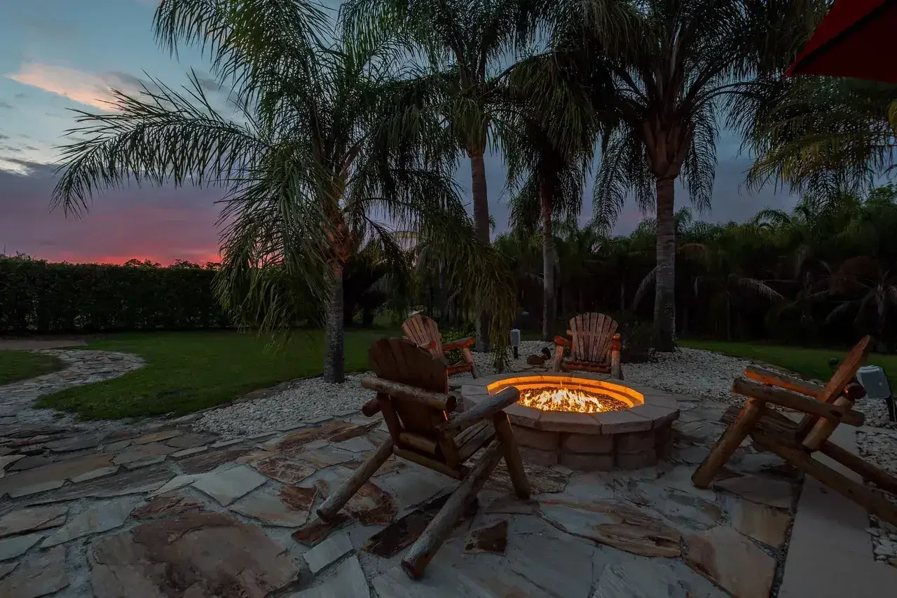 Property photography showing evening light and outdoor or interior features