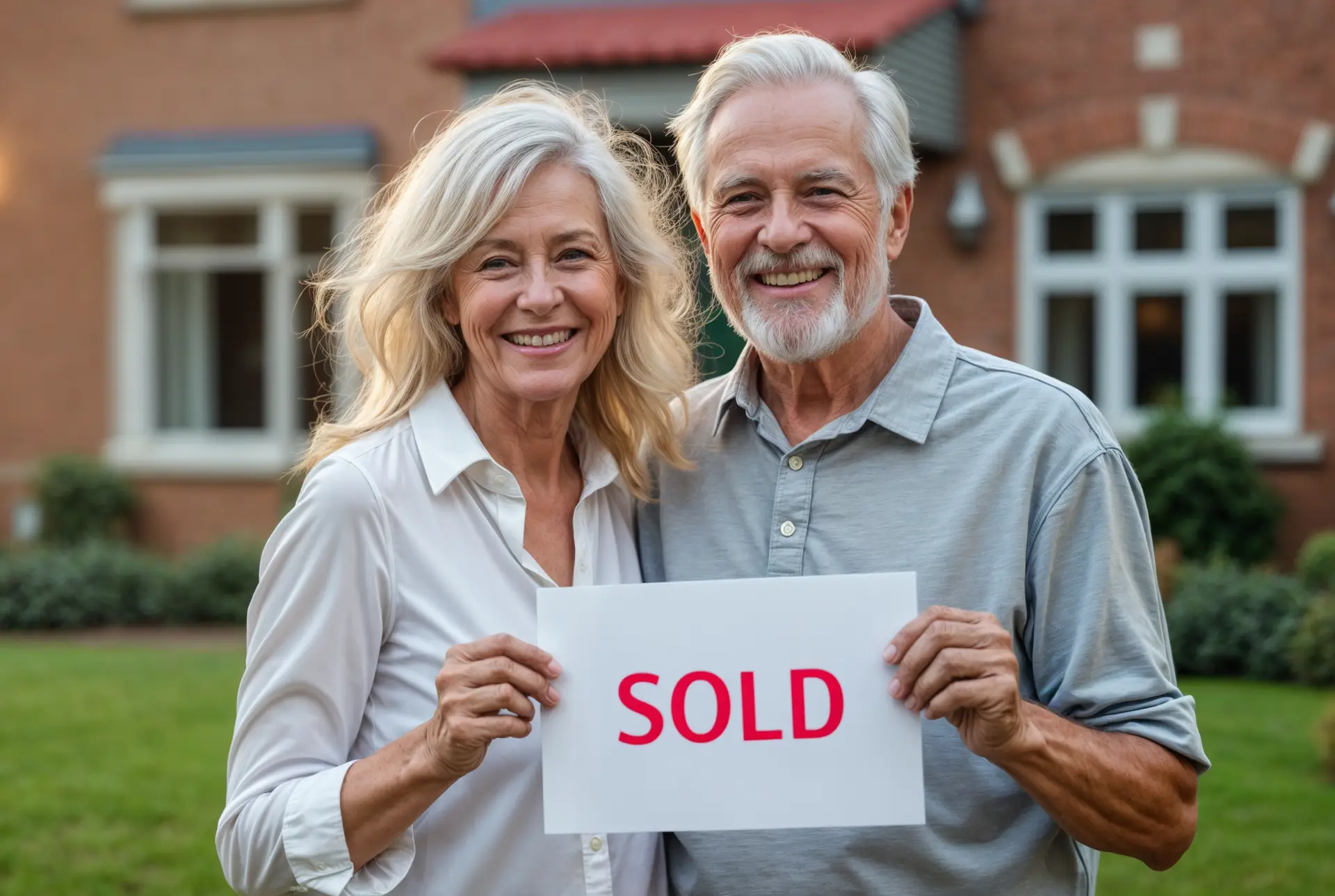 Homerise - What Does Fsbo Mean In Real Estate - List On The Mls For $95 A Couple In Their Sixties Holds Up A 'Sold' Sign After Selling Their Home Successfully With A Flat Fee Real Estate Company