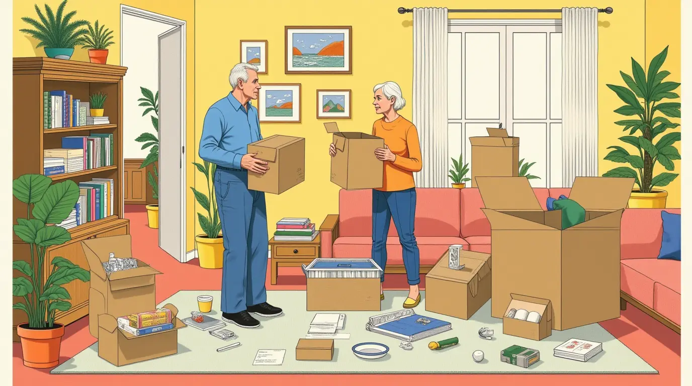 older couple packing up home