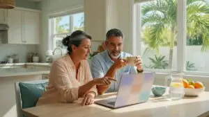 beycome reviews: a couple comparing flat fee MLS listing costs at their kitchen table